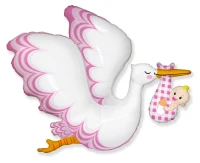 Foil balloon 24" FX - Baby Girl Stork,  unpacked (flat)